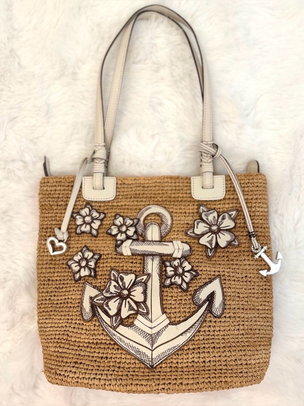 Brighton Dockside Nautical 3D Anchor Leather Appliqué Shoulder Bag Tote